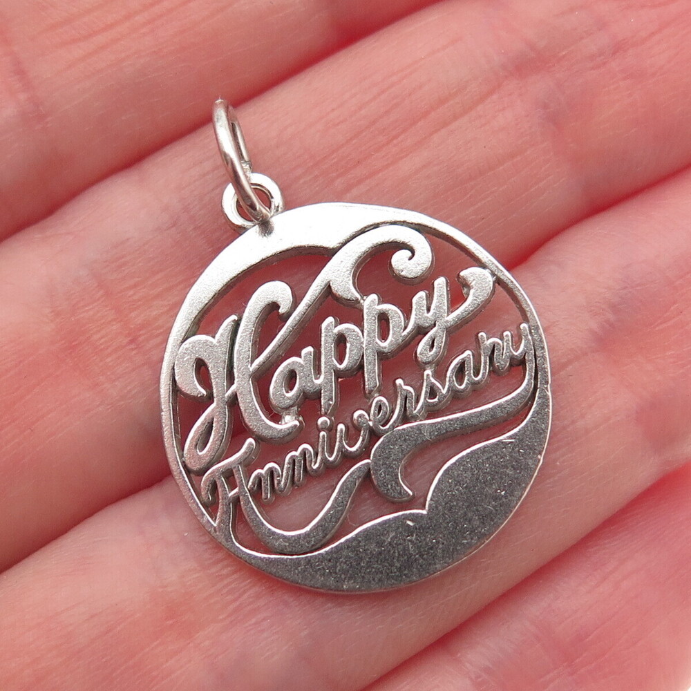 Rembrandt 925 Sterling Silver Vintage Happy Anniversary Charm Pendant